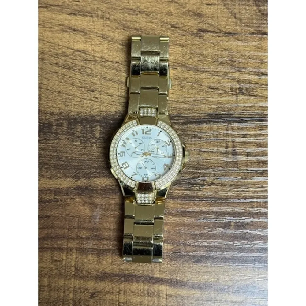 Guess Womens Gold Tone Stainless Steel Quartz Rhinestone Watch G13537L
